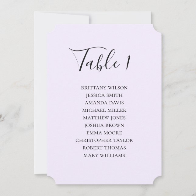 Invitation Plan de table de mariage violet simple. Écriture m (Devant)