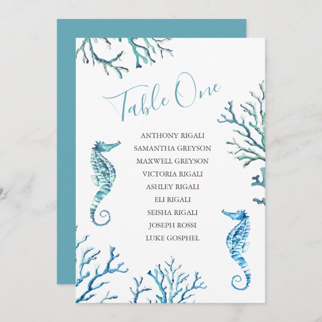 Invitation Plan de table du Mariage de cheval de mer (Devant / Derrière)