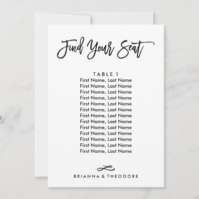 Invitation Plan de table individuel lettrage chic à la main (Devant)