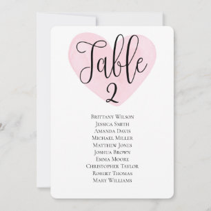 Invitation Plan de table mariage moderne cœur rose