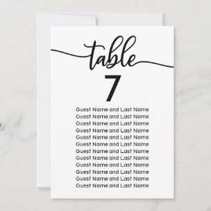 Invitation Plan de table pour invités de mariage calligraphie