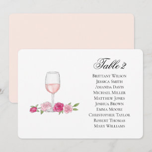 Invitation Plan de table Roses. Verre à vin. Fleurs de mariag