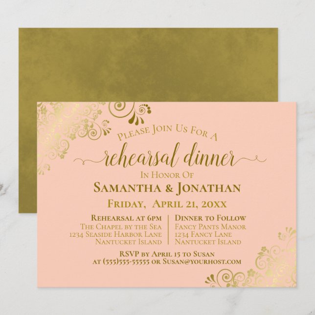 Invitation Planche de Mariage Gold & Coral Peach (Devant / Derrière)