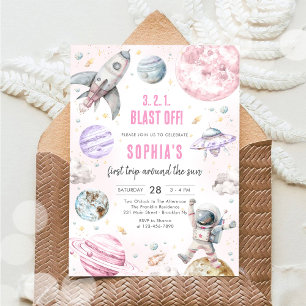Invitation Planètes de l'espace astronaute fille anniversaire