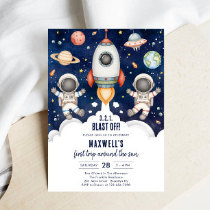 Invitation Planètes de l'espace astronaute garçon anniversair
