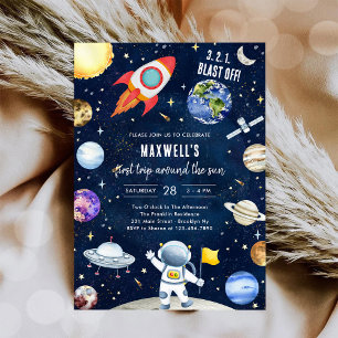 Invitation Planètes de l'espace astronaute garçon anniversair