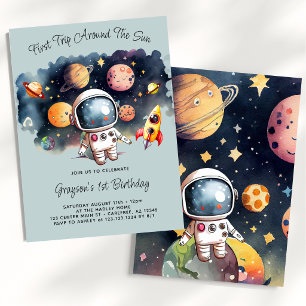 Invitation Planètes de l'espace Dusty Blue Premier Anniversai