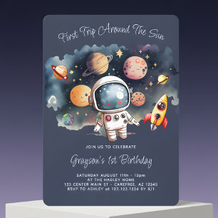 Invitation Planètes de l'extérieur Blue First Birthday Invita