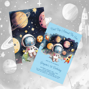 Invitation Planètes de l'extérieur Blue First Birthday Invita