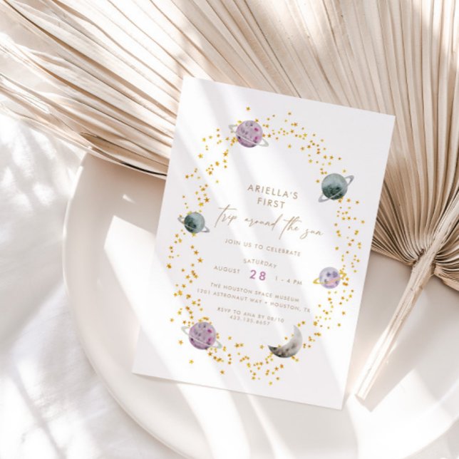 Invitation Planètes spatiales - Girls Gold 1er anniversaire (Créateur téléchargé)