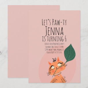 Invitation Plante chat mignon fête d'anniversaire rose noir