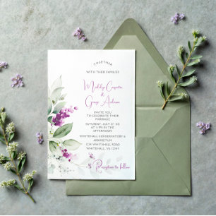 Invitation Plante de lavande violet et Mariage vert clair