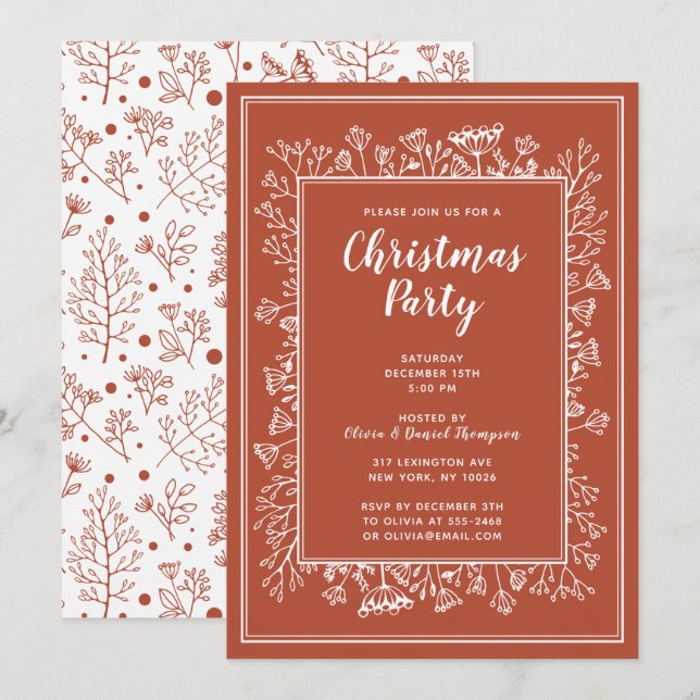 Invitation Plante d'hiver Noël Fête Main tirée (Devant / Derrière)