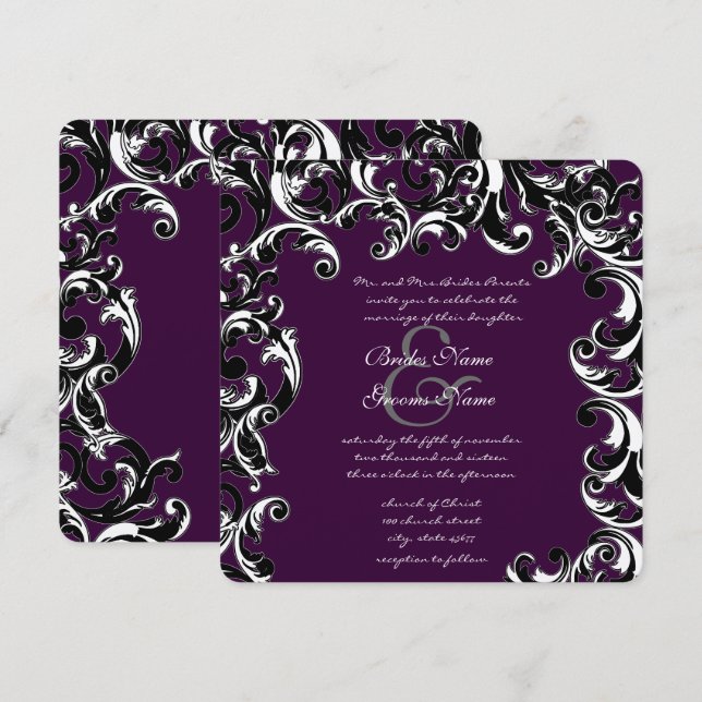 Invitation Plante d'Oeuf profonde et Black Élégante invitatio (Devant / Derrière)