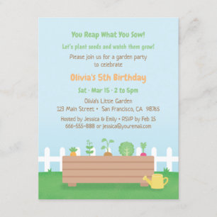 Invitation Planter Box Enfants Jardin fête d'anniversaire