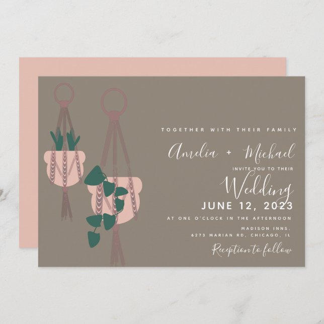 Invitation Plantes Cactus moderne Macrame Mariage botanique (Devant / Derrière)