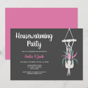 Invitation Plantes de maison boho florales gris rose cadeau d