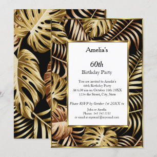 Invitation Plantes d'or Tropical fête d'anniversaire blanc