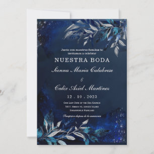 Invitation Plantilla de boda azul y blanca