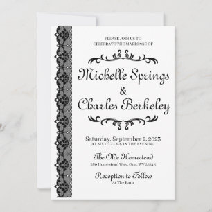 Invitation Plat Élégant Noir Dentelle Mariage Invi