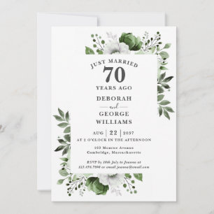 Invitation Platine 70e anniversaire Mariage Monogramme Floral