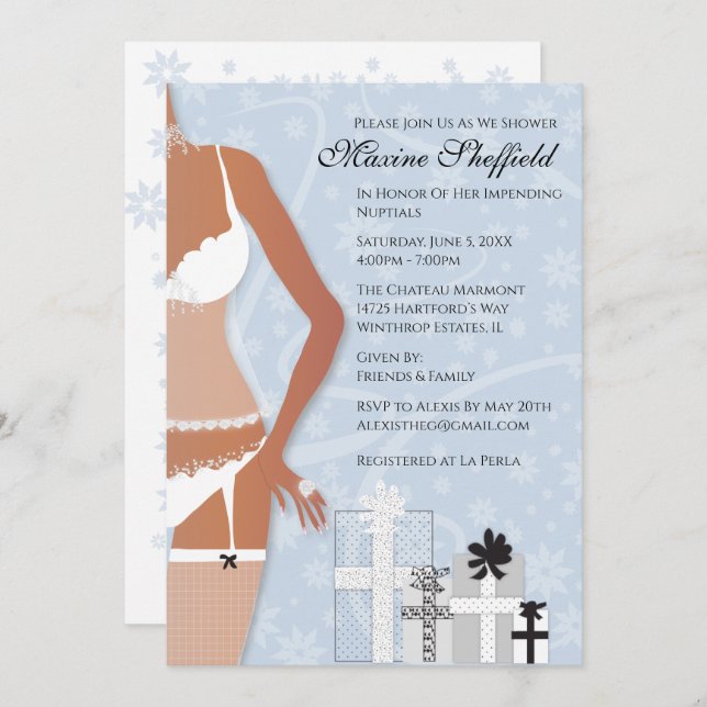 Invitation Platine de Fête des mariées de lingerie afro-améri (Devant / Derrière)