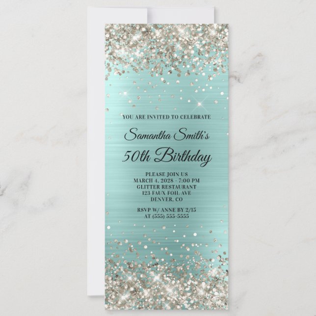Invitation Platine Parties scintillant Pale Turquoise Foil 50 (Devant)
