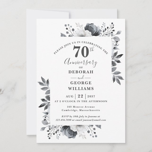 Invitation Platinum Botanical 70e anniversaire de Mariage (Devant)