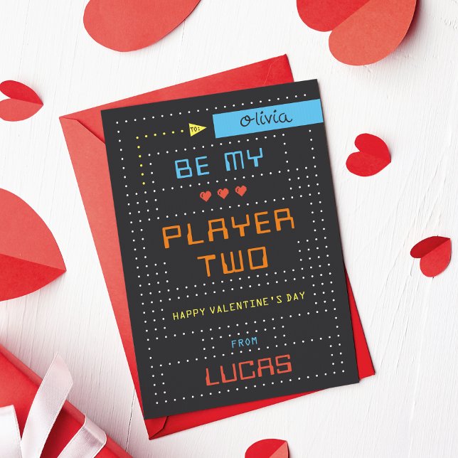 Invitation "Player Two" Gamer Classroom Valentine's Day Card (Créateur téléchargé)