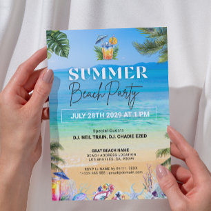 Invitation Playful Colorful Tropical Summer Beach Party