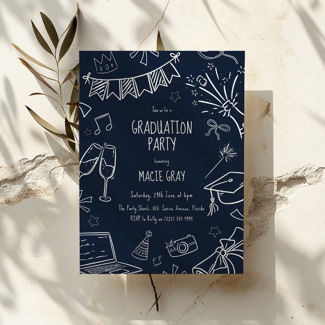 Invitation Playful Doodle Graduation Party (Créateur téléchargé)