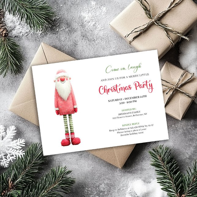 Invitation Playful Quirky Pink Santa Holiday Greeting (Playful Quirky Pink Santa Holiday Greeting)