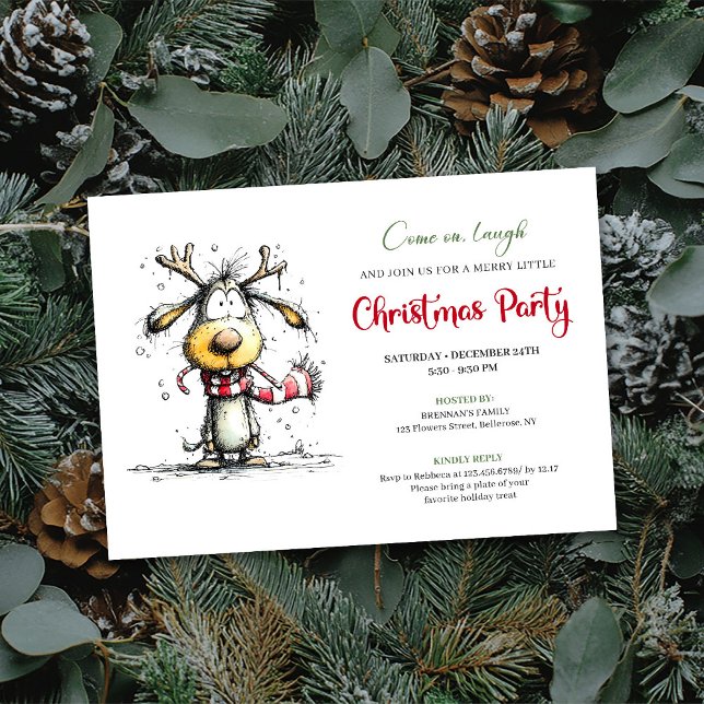 Invitation Playful quirky reindeer Christmas party invite (Playful quirky reindeer Christmas party invite

)