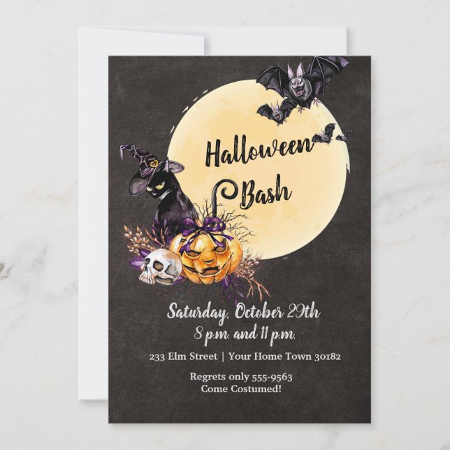 Invitation Pleine lune Cat Scary Halloween Party (Devant)