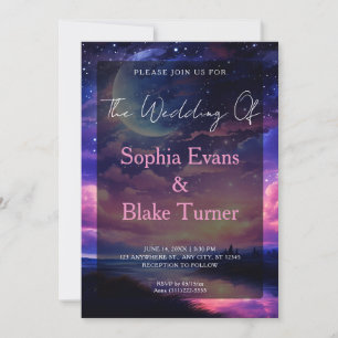 Invitation Pleine lune céleste étoiles nuages Mariage mystiqu