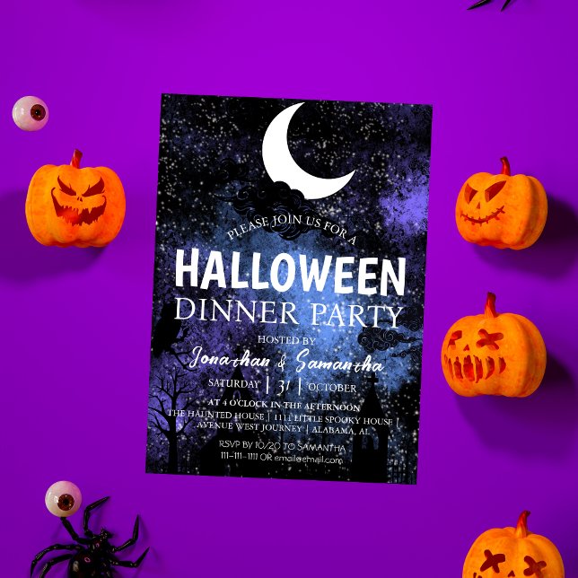 Invitation Pleine lune de nuit Simple Bats Halloween Dîner (Créateur téléchargé)