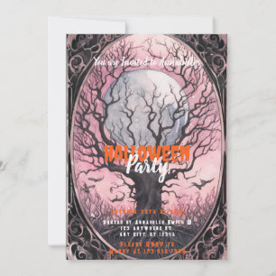 Invitation Pleine lune éffrayante Arbre Pink Sky Halloween Pa