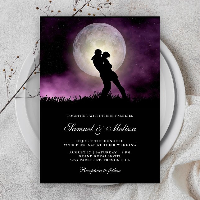 Invitation Pleine lune Nuit Ciel romantique Couple Mariage (Créateur téléchargé)
