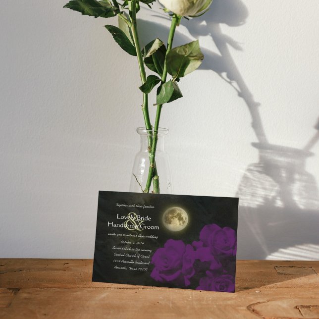 Invitation Pleine lune Profond Violet Fantôme Rose Mariage (Créateur téléchargé)