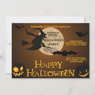 Invitation Pleine lune vintage Halloween Black Evil Witch