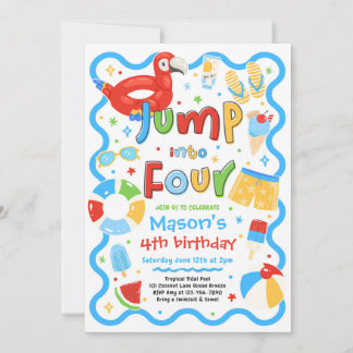 Invitation Plonge dans quatre ans Fête d'anniversaire de 4 an