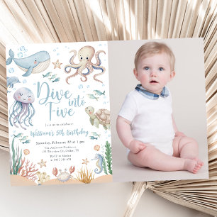 Invitation Plongez dans cinq animaux océaniques Photo d'anniv