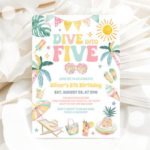 Invitation Plongez dans cinq fête de plage d'été 5ème anniver