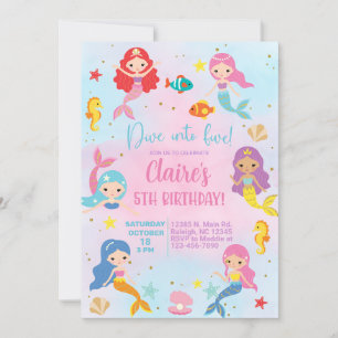Invitation Plongez dans cinq filles 5e anniversaire sirènes i