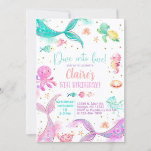 Invitation Plongez dans cinq filles 5e anniversaire sirènes i