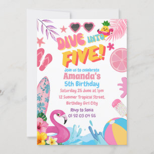 Invitation Plongez dans cinq Retro 5ème piscine fête d'annive
