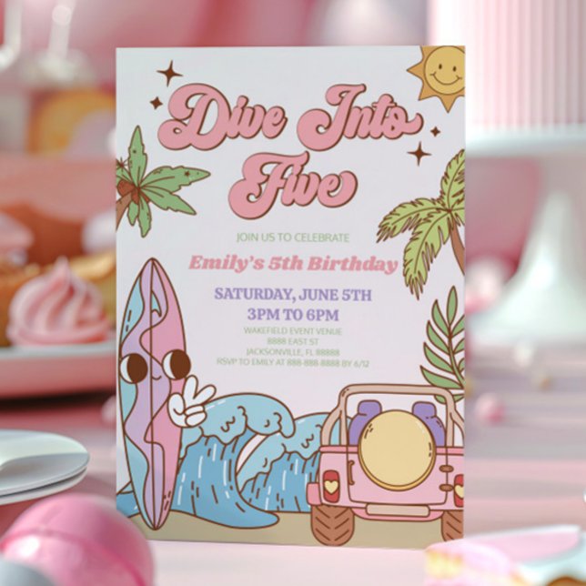Invitation Plongez dans cinq Retro Super 5e fête d'anniversai (Créateur téléchargé)