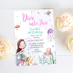 Invitation Plongez dans cinq sirènes fille 5e anniversaire fê