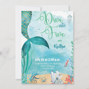 Invitation Plongez dans cinq sirènes sous la mer Anniversaire