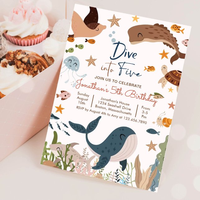Invitation Plongez dans cinq sous la mer Fête d'anniversaire  (Créateur téléchargé)
